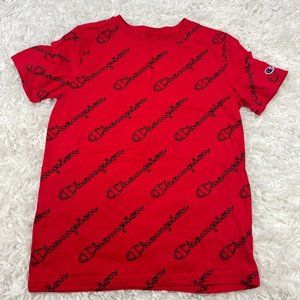 Champion Boys Sz Large Crewneck Short Sleeve Red T-Shirt All Over Print